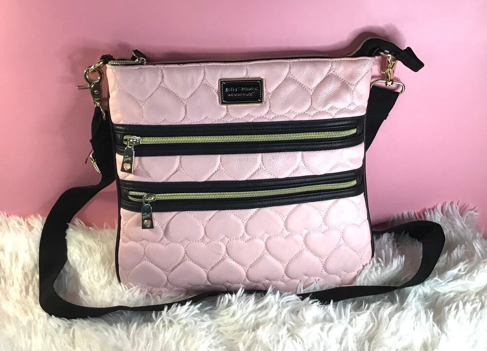 Betsey Johnson Quilted Pink Heart Double Zio Crossbody